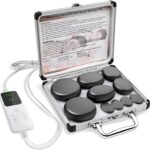 AICNLY 10-piece black basalt hot stones in a black heating box with remote control.