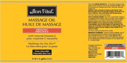 Large 1-gallon bottle of Bon Vital' Original Massage Oil, clear liquid visible, with a white label.