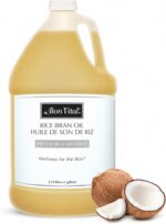 A large, clear plastic gallon bottle of Bon Vital' 100% Pure Cold Pressed Rice Bran Oil with a white label.