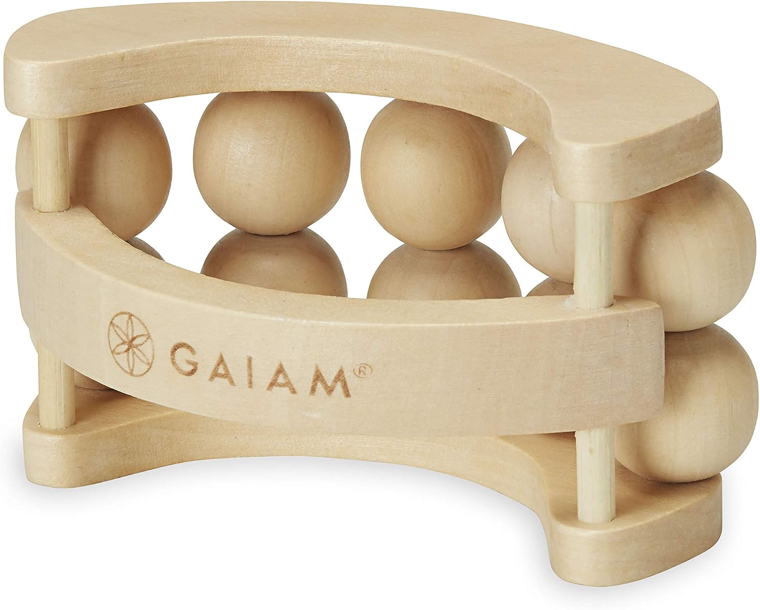 handheld-wooden-massage-ball-roller-for-deep-tissue-muscle-relaxation-and-pain-relief-01 A wooden handheld massage ball roller with multiple independent rolling balls and a curved ergonomic handle.