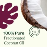 A clear bottle of Plant Therapy Fractionated Coconut Oil, 16 fl oz, with a white label, on a clean background.