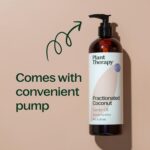 A clear bottle of Plant Therapy Fractionated Coconut Oil, 16 fl oz, with a white label, on a clean background.