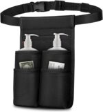 Black SITHON professional massage therapist holster bag with an adjustable waist belt, shown with two bottle pockets.
