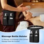 Black SITHON professional massage therapist holster bag with an adjustable waist belt, shown with two bottle pockets.