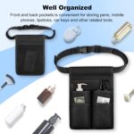 Black SITHON professional massage therapist holster bag with an adjustable waist belt, shown with two bottle pockets.