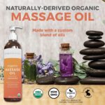 Bottle of Viva Naturals Organic Unscented Massage Oil with a pump dispenser, against a clean background.